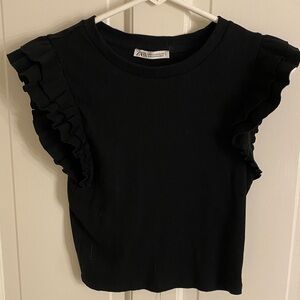 Zara Cropped T with Ruffled Sleeves